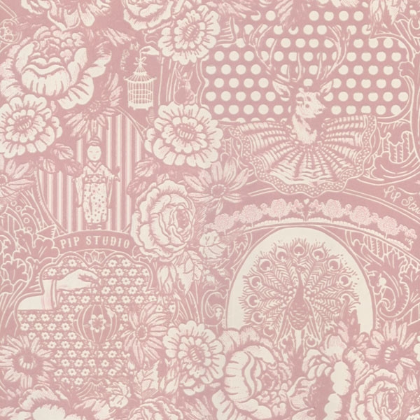 Pip Light Pink Flock Floral Toile Wallpaper Design