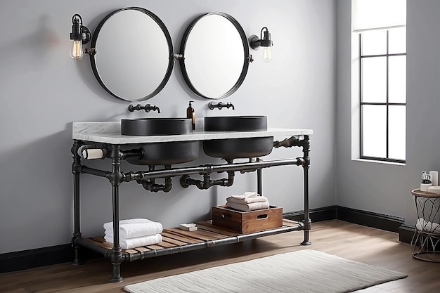 Premium AI Image | Industrial Pipe Bathroom Vanity