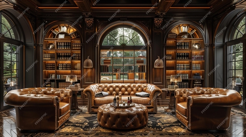 Premium Photo | Sophisticated cigar lounge with rich leather chairs and ...