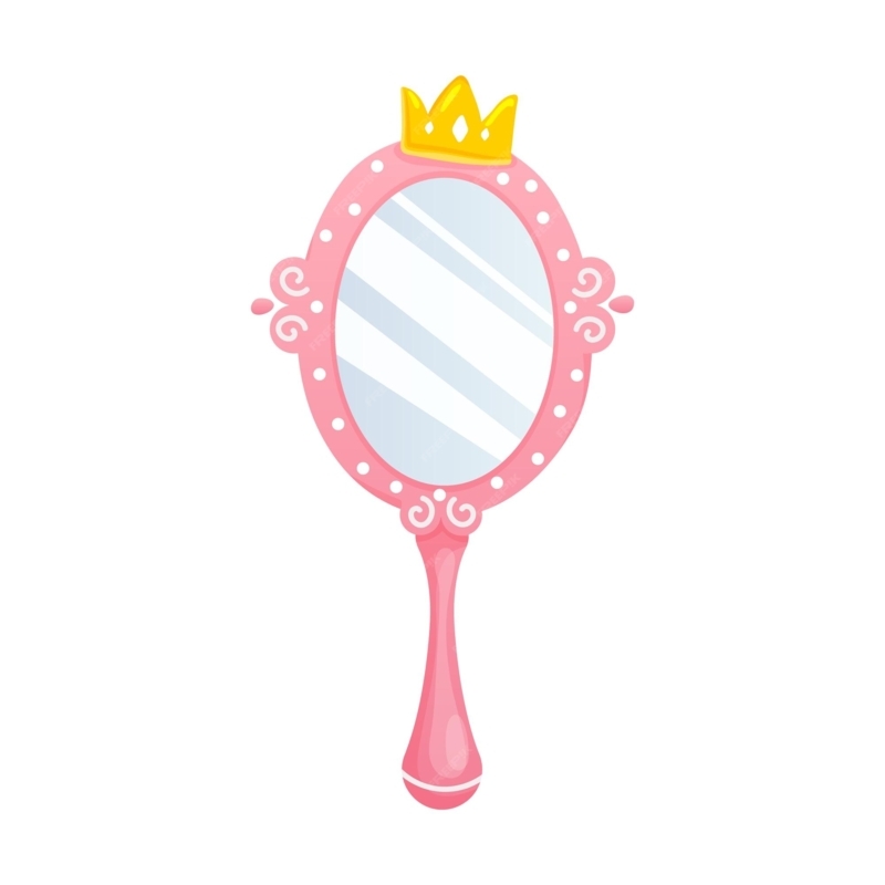 Premium Vector | Princess hand mirroroval pink mirrors with gold crown ...