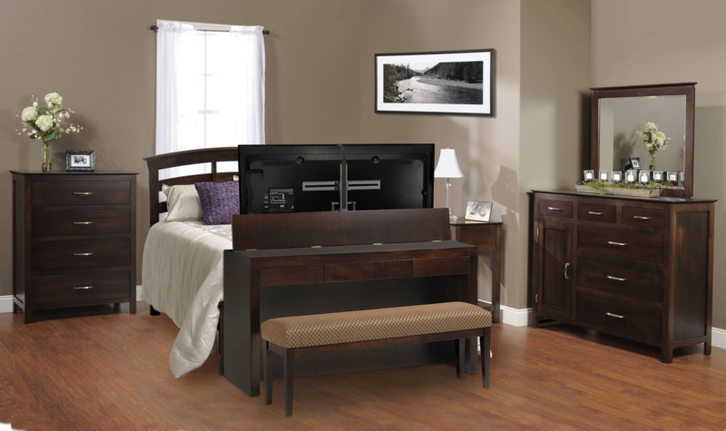 Queen King Footboard Desk with TV Lift and Bench