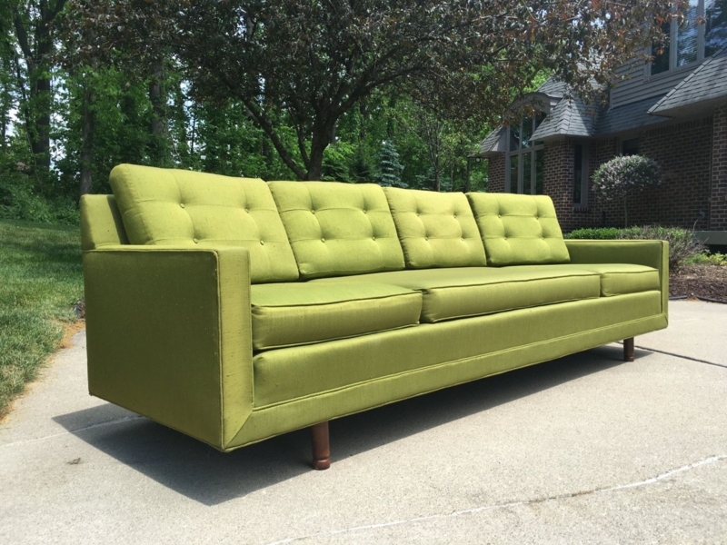 Rare 8-Foot Mid Century Modern Green Sofa
