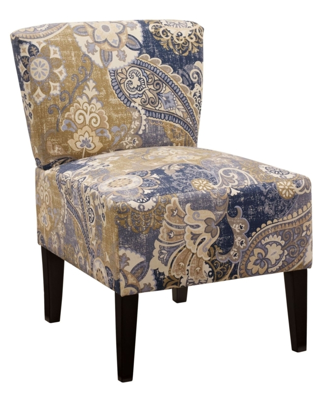 Ravity Denim Patterned Accent Chair with Dark Legs