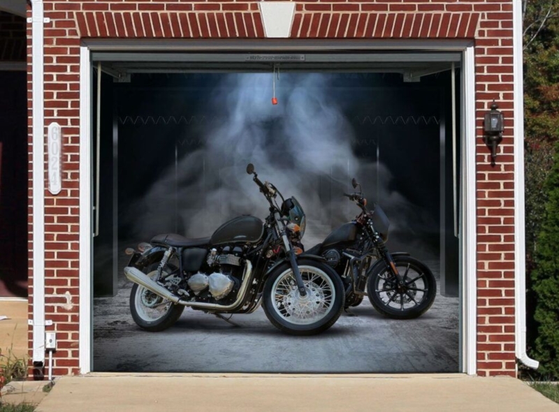 Realistic Motorcycle Garage Door Decal Design