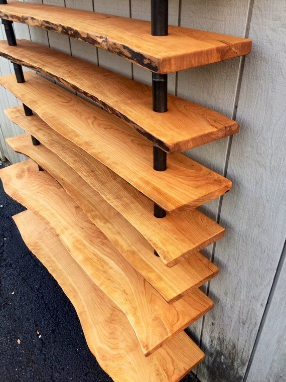 Reclaimed Wood Live Edge Wall Mounted Bookcase