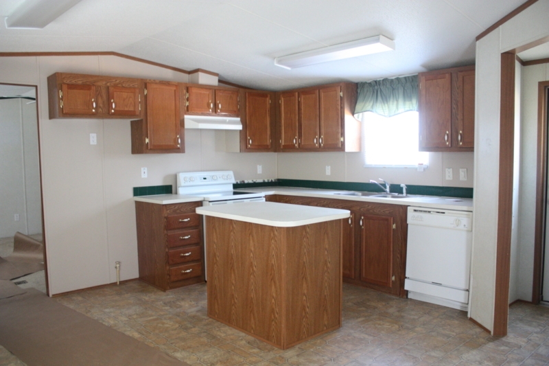Refinished Mobile Home Kitchen Cabinets and Island