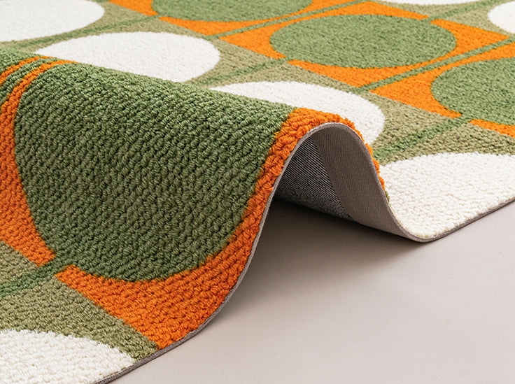 Retro Green and Orange Geometric Wool Rug