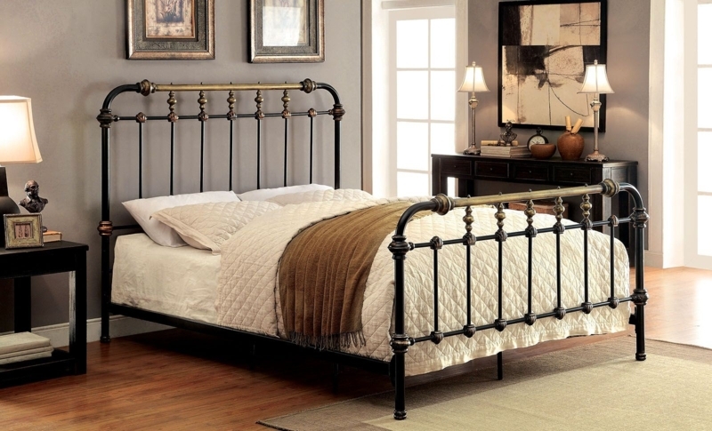 Riana Cal King Metal Bed with Classic Vintage Design