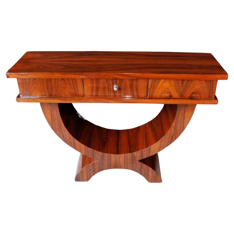 Rosewood Art Deco Console Table with Elegant Ogee Curve