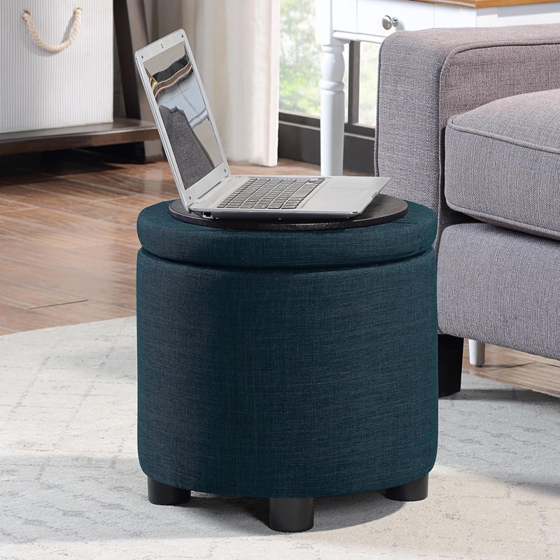 Round Accent Storage Ottoman with Laptop Tray