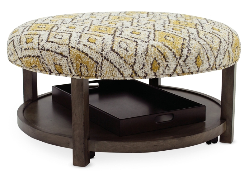 Round Weathered Ottoman with Tray and Casters