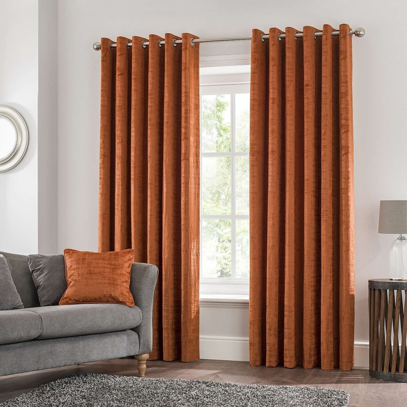 Ruben Rust Velour Orange Eyelet Curtains Living Room