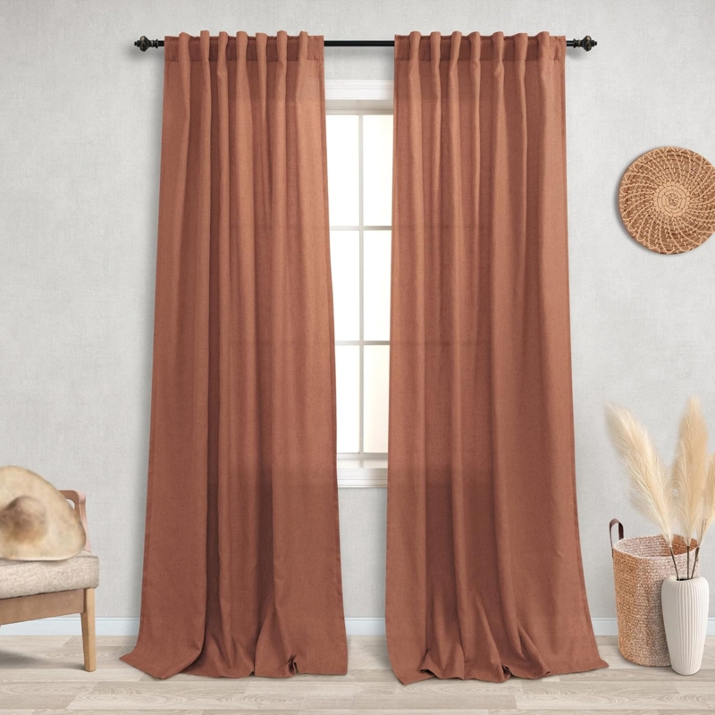 Rust Linen Curtain Panels for Modern Living Room