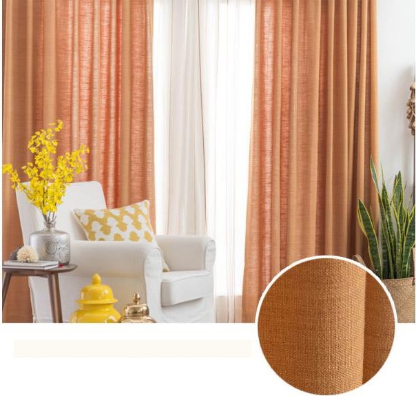 Rust Orange Linen Curtains Enhancing Cozy Living Room