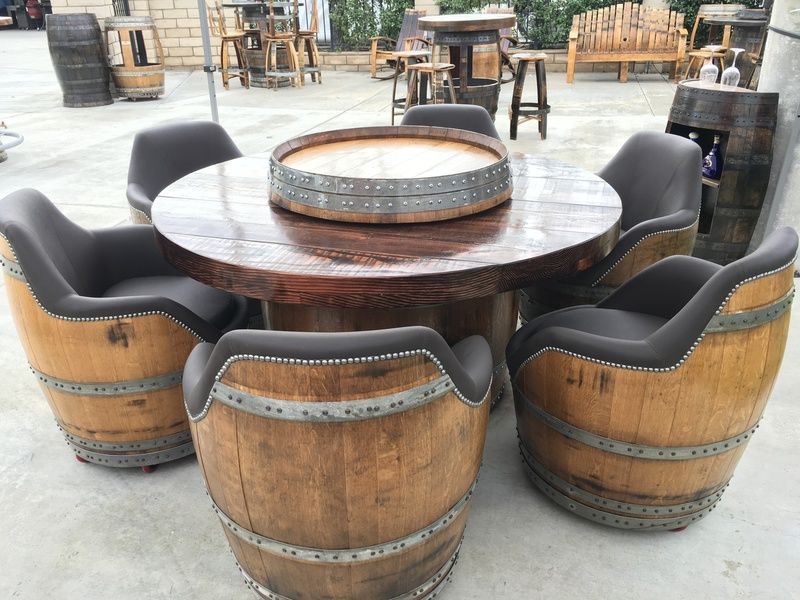 Rustic 5-Foot Round Table with Barrel Chairs and Lazy Susan