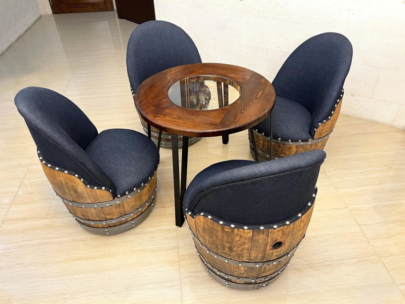 Rustic Barrel Table and Chair Set with Oak Wood