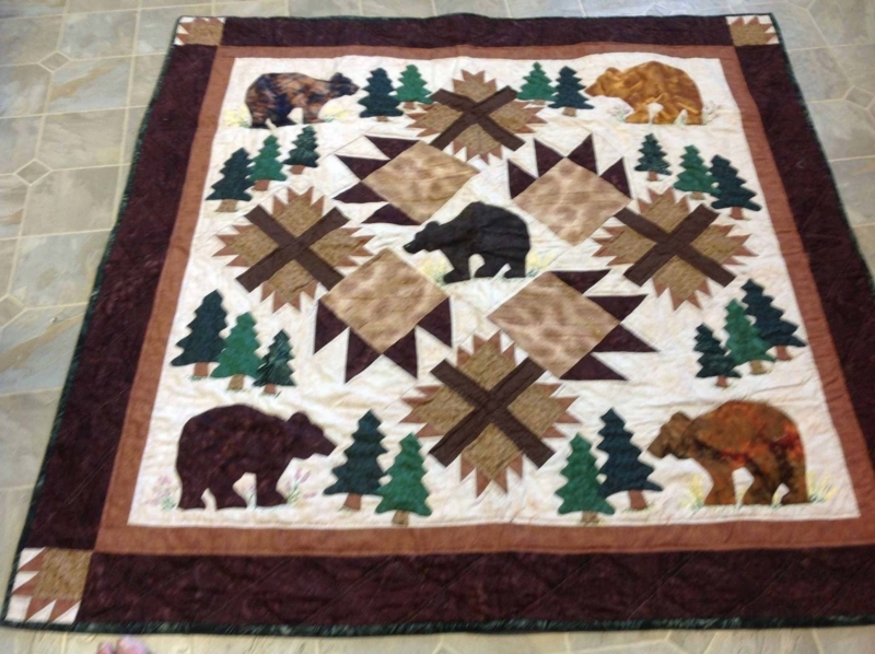 Rustic Bear and Tree Pattern Quilt Throw Blanket