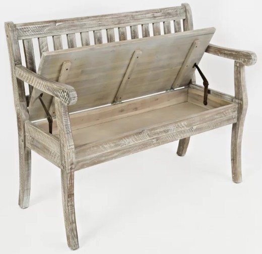 Rustic Coastal Storage Bench with Upholstered Seat