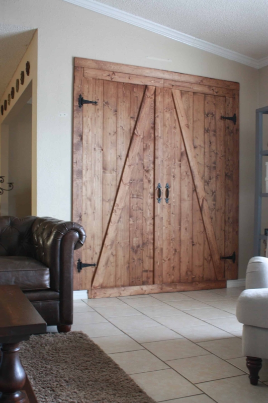 Rustic DIY Barn Door Room Divider in Living Room