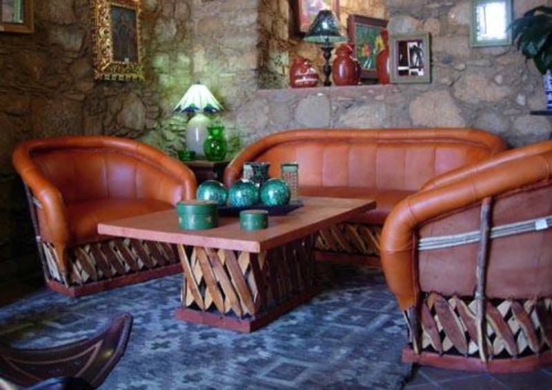 Rustic Equipales Leather Patio Furniture Set