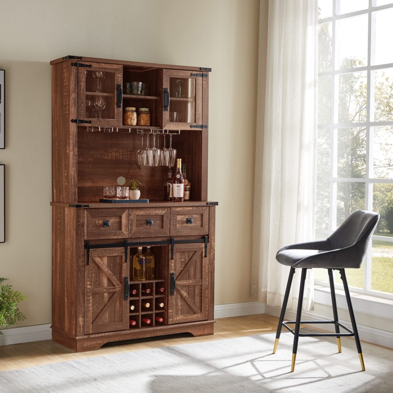Rustic Farmhouse Bar Cabinet with Sliding Barn Doors