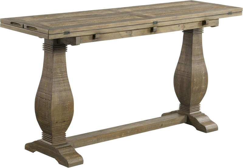 Rustic Flip Top Sofa Console Table with Pedestal Legs