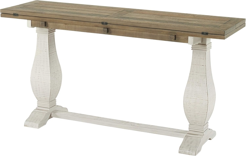 Rustic Flip Top Sofa Console Table with White Base