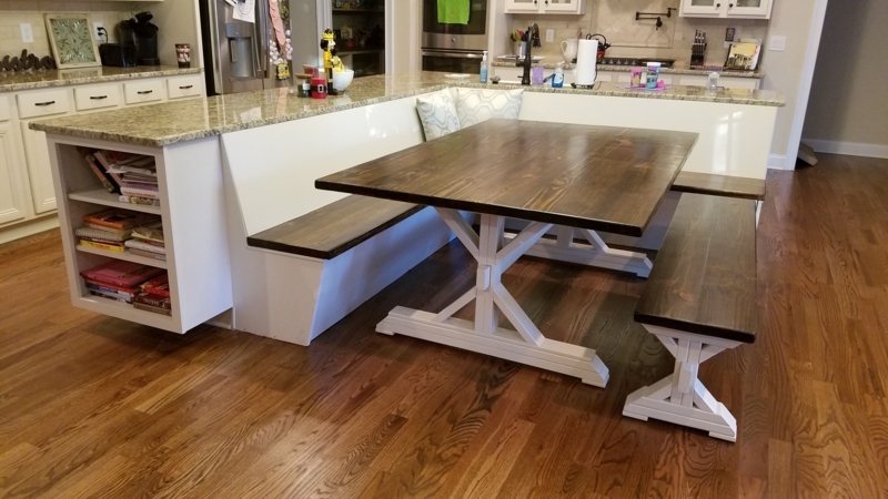 Rustic Kitchen Island with Built-in Dining Booth