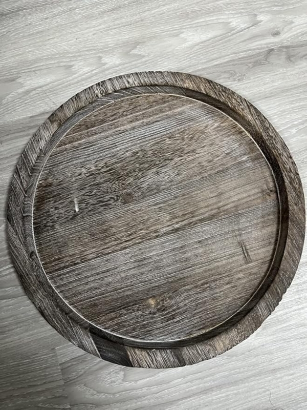 Rustic Large Round Wooden Ottoman Tray
