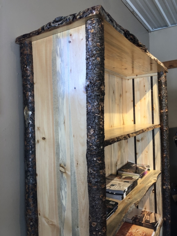 Rustic Live Edge Wooden Bookcase with Natural Bark