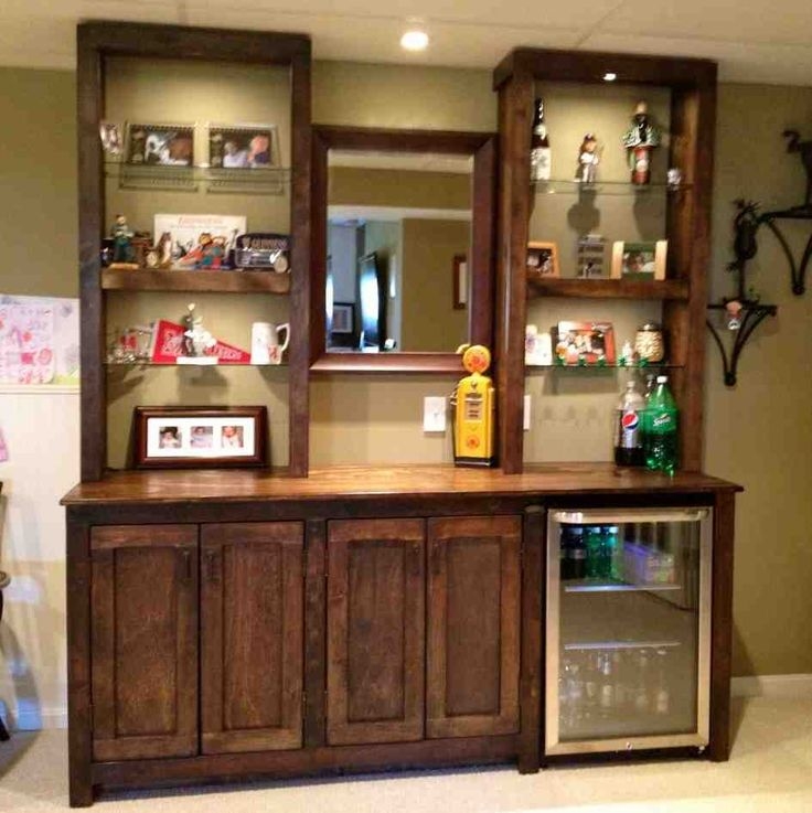 Rustic Living Room Bar Cabinet with Display Shelves