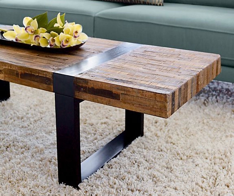 Rustic Narrow Wood and Metal Coffee Table