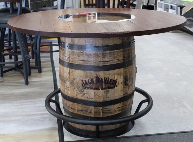 Rustic Oak Whisky Barrel Table with Glass Top