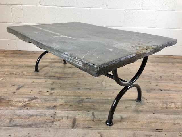 Rustic Welsh Slate Coffee Table with Metal Legs