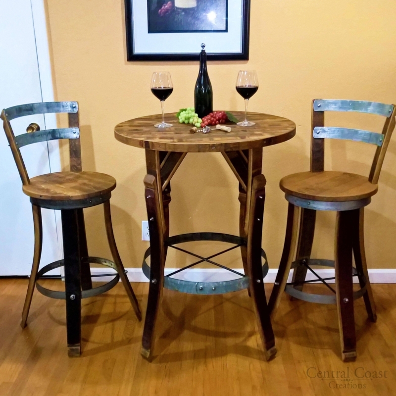 Rustic Wine Barrel Table and Bar Stools Set