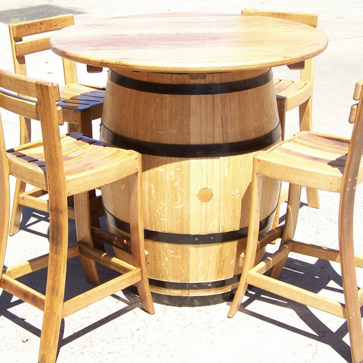Rustic Wine Barrel Table with Wooden Chairs