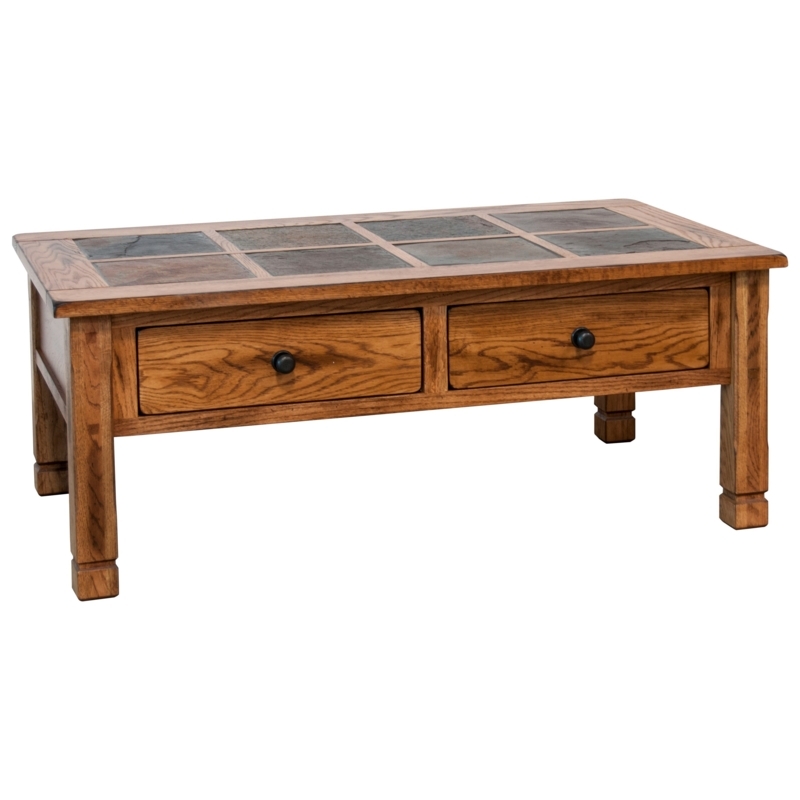 Rustic Wooden Coffee Table with Slate Tile Top