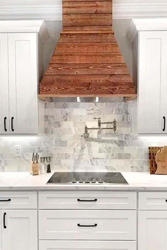 Rustic Wooden Farmhouse Range Hood Kitchen Design