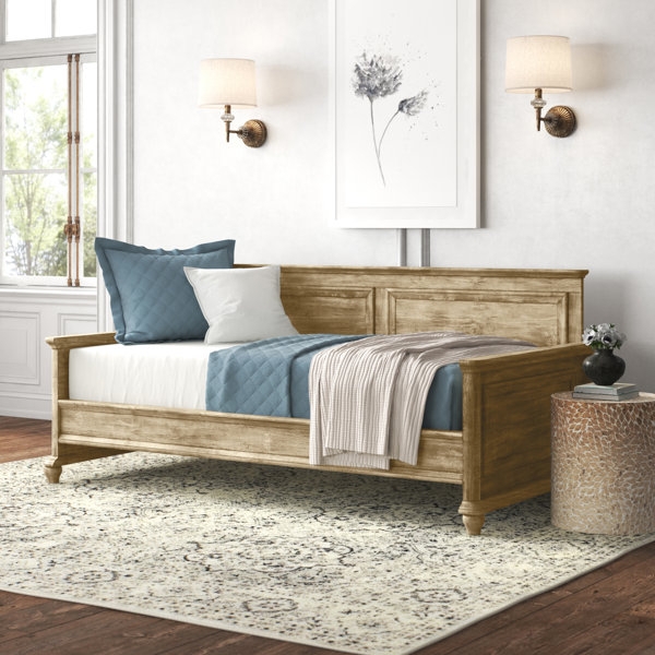 Rustic Wooden Narrow Daybed with Cozy Bedding