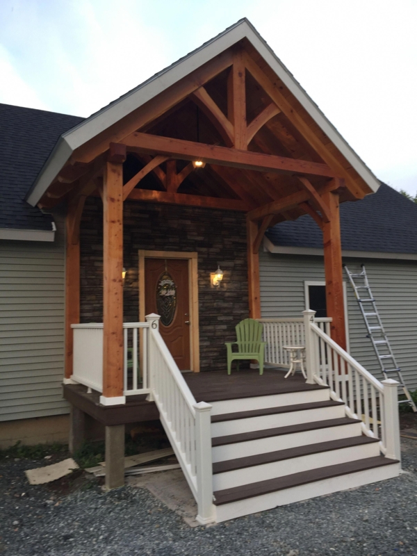 Rustic Wooden Porch with Stone Accent Wall
