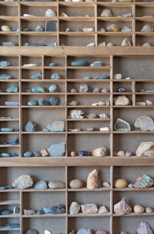 Rustic Wooden Rock Collection Display Shelf