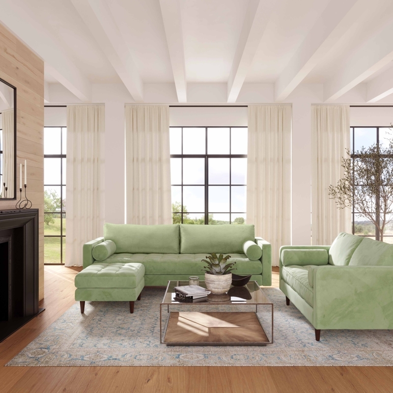 Sage Green Sofa and Loveseat in Bright Living Room