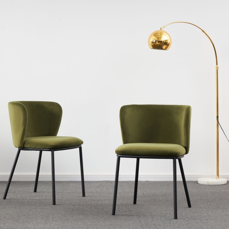 Set of 2 Olive Green Velvet Dining Chairs