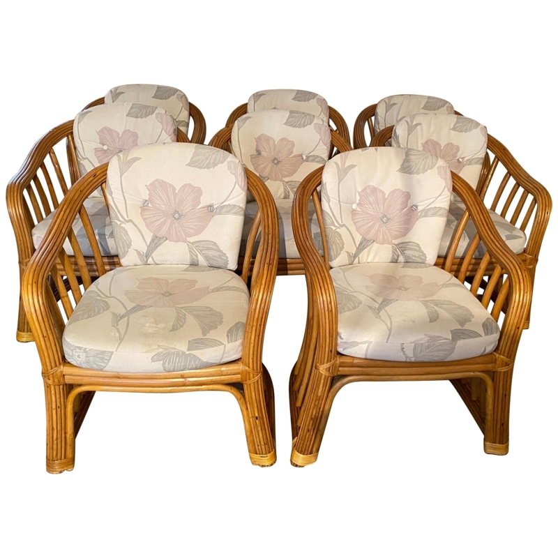 Set of Five French Bamboo and Rattan Dining Chairs