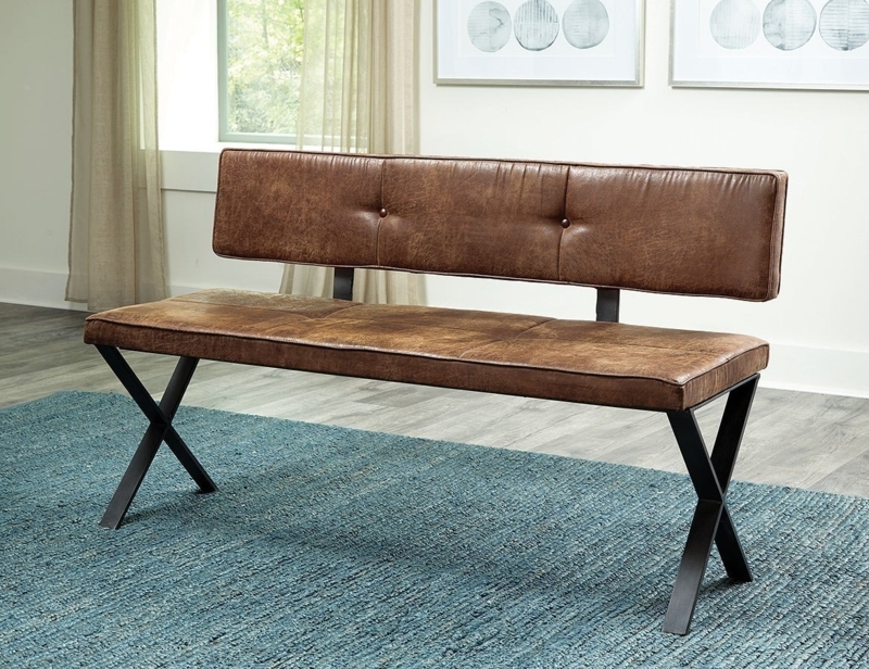 Sherman Upholstered Brown Leather Bench with Metal Legs