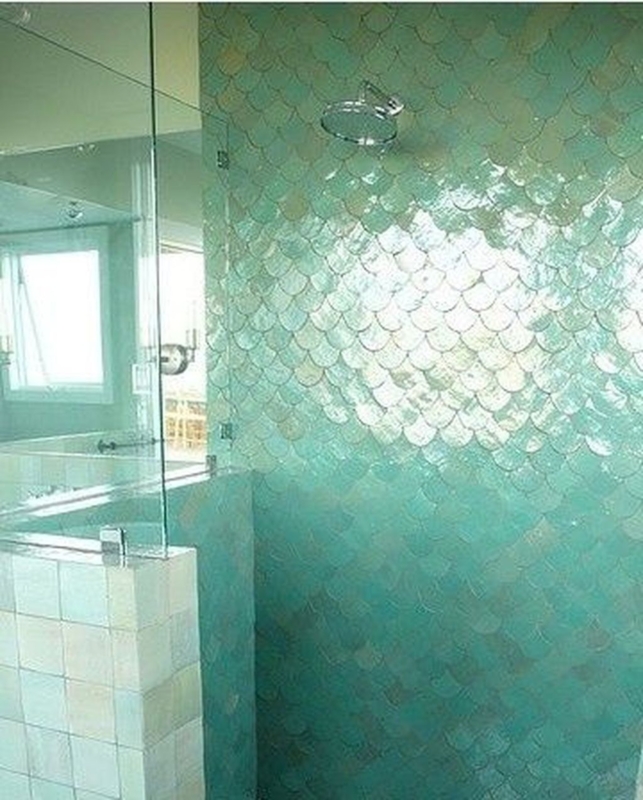 Shimmering Aqua Mermaid Scale Shower Tile Design