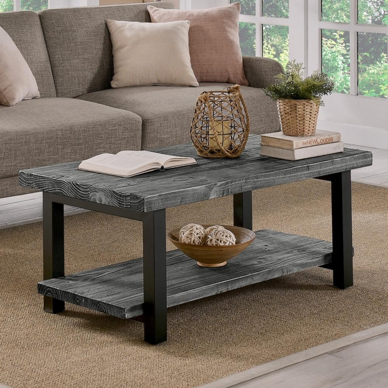 Slate Gray Wood and Black Frame Modern Coffee Table