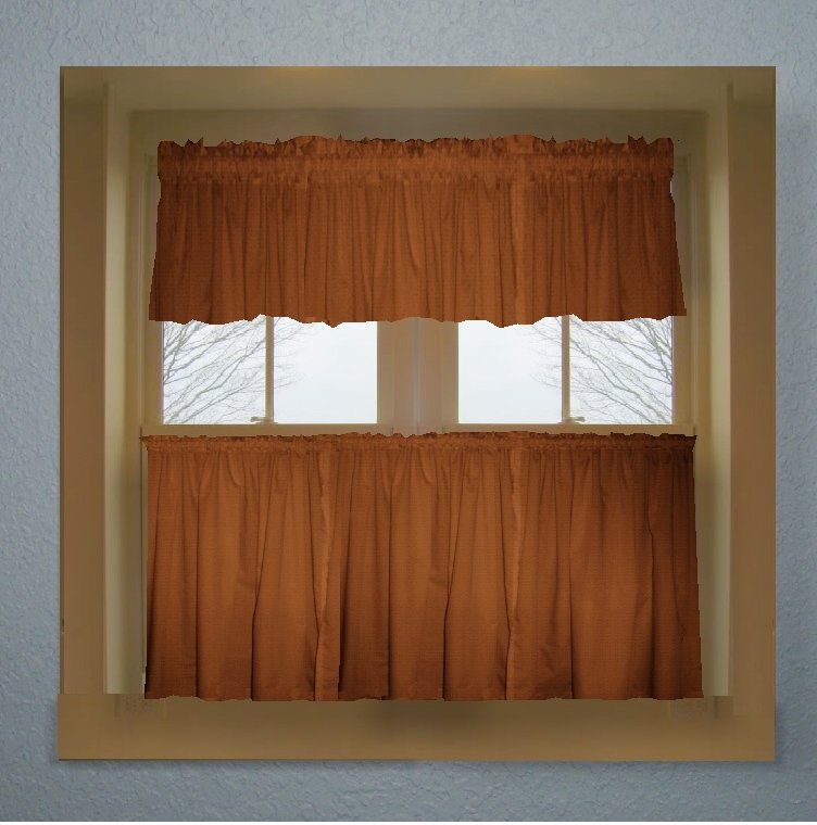 Solid Rust Colored Café Style Curtains with Valances