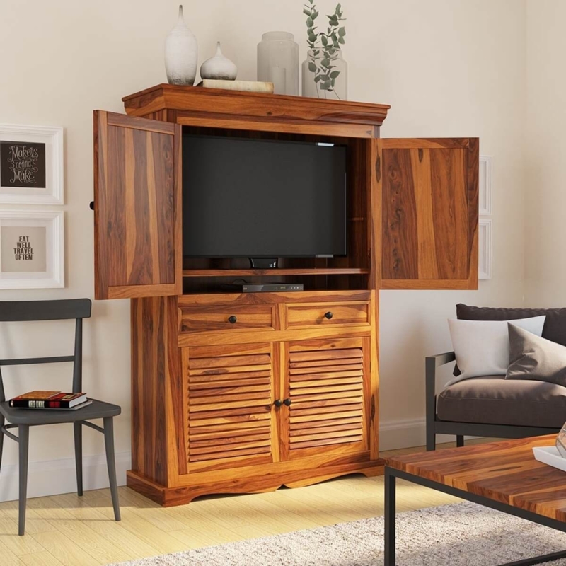 Solid Wood TV Armoire with Pocket Doors