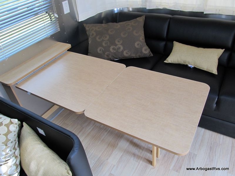 Space-Saving Fold-Away Table in Bus to RV Conversion